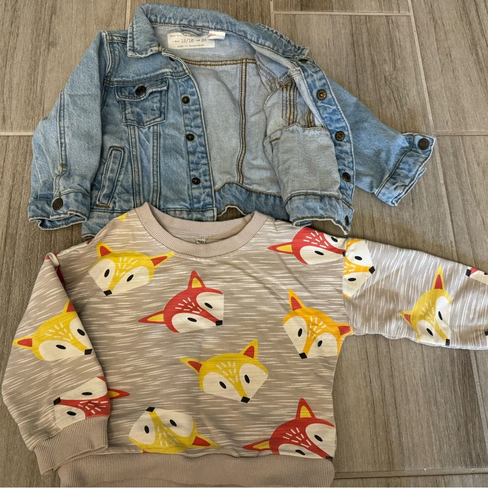 Zara Toddler Denim Jacket & Fox Print Sweatshirt Set